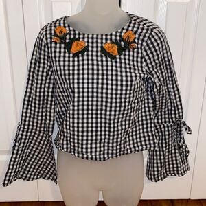 Intu checked plaid gingham Flower Top Shirt Blouse 100% cotton XS